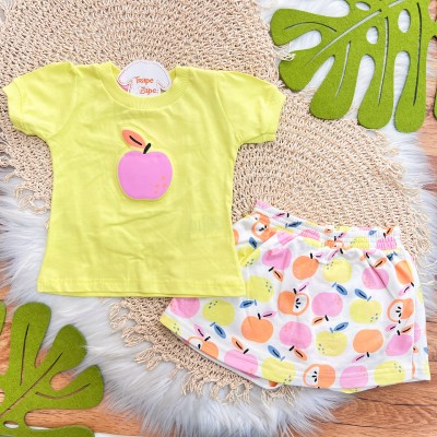 Conj. Blusa Maçã e Short Saia Frutinhas - Verde Neon